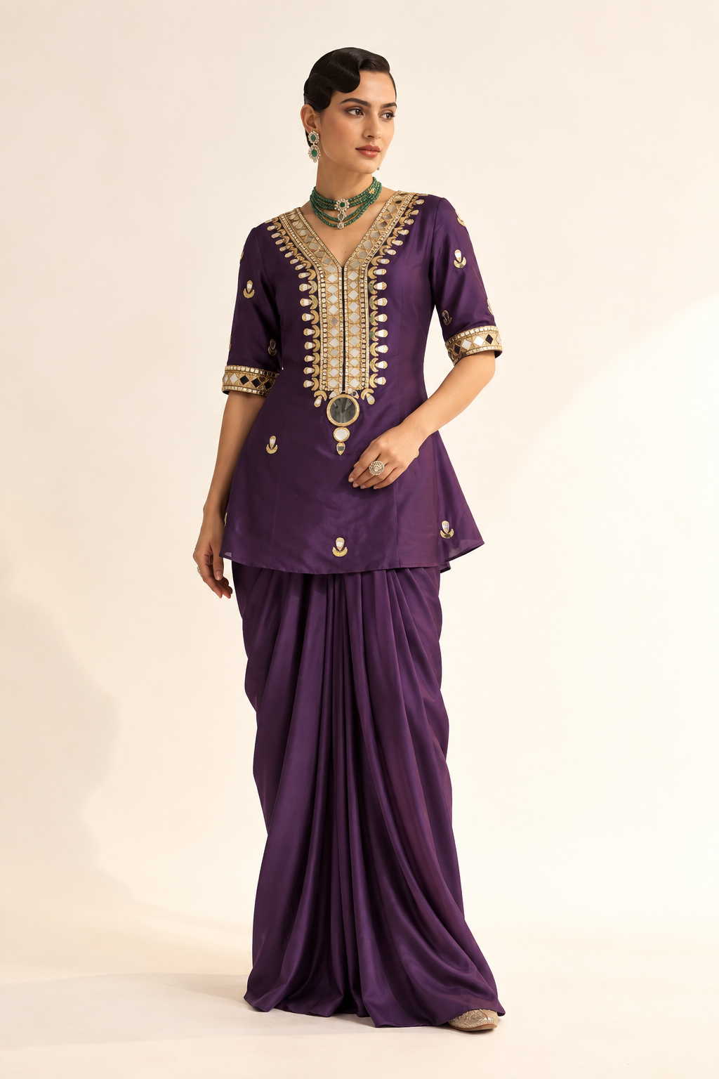 Meher Purple Draped Saree Set