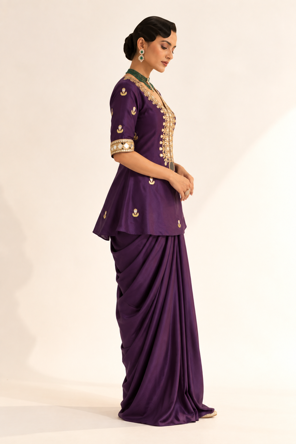 Meher Purple Draped Saree Set
