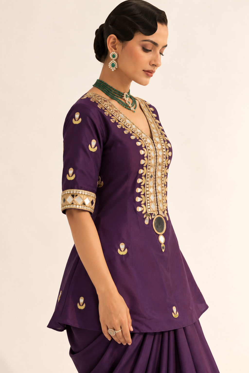 Meher Purple Draped Saree Set