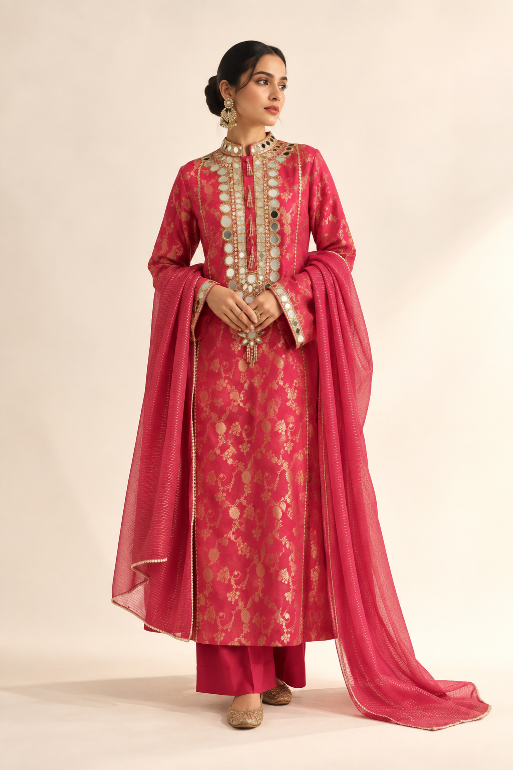 Gulabi Sheeshmahal Banarasi Set