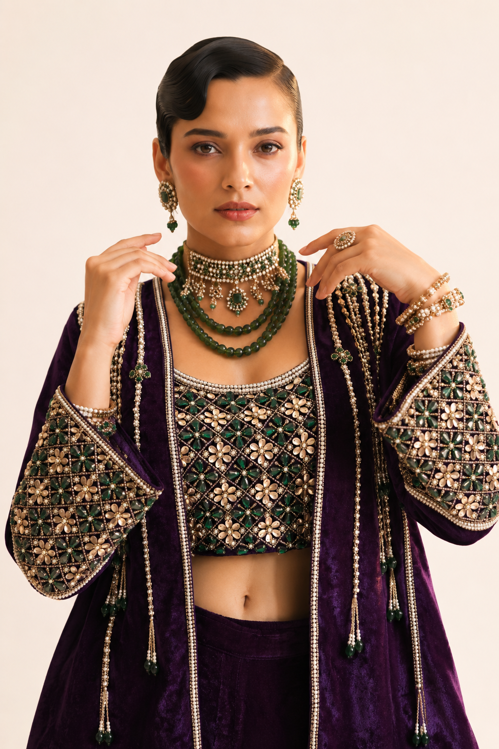 Emerald Noir Velvet Jacket Sharara Set