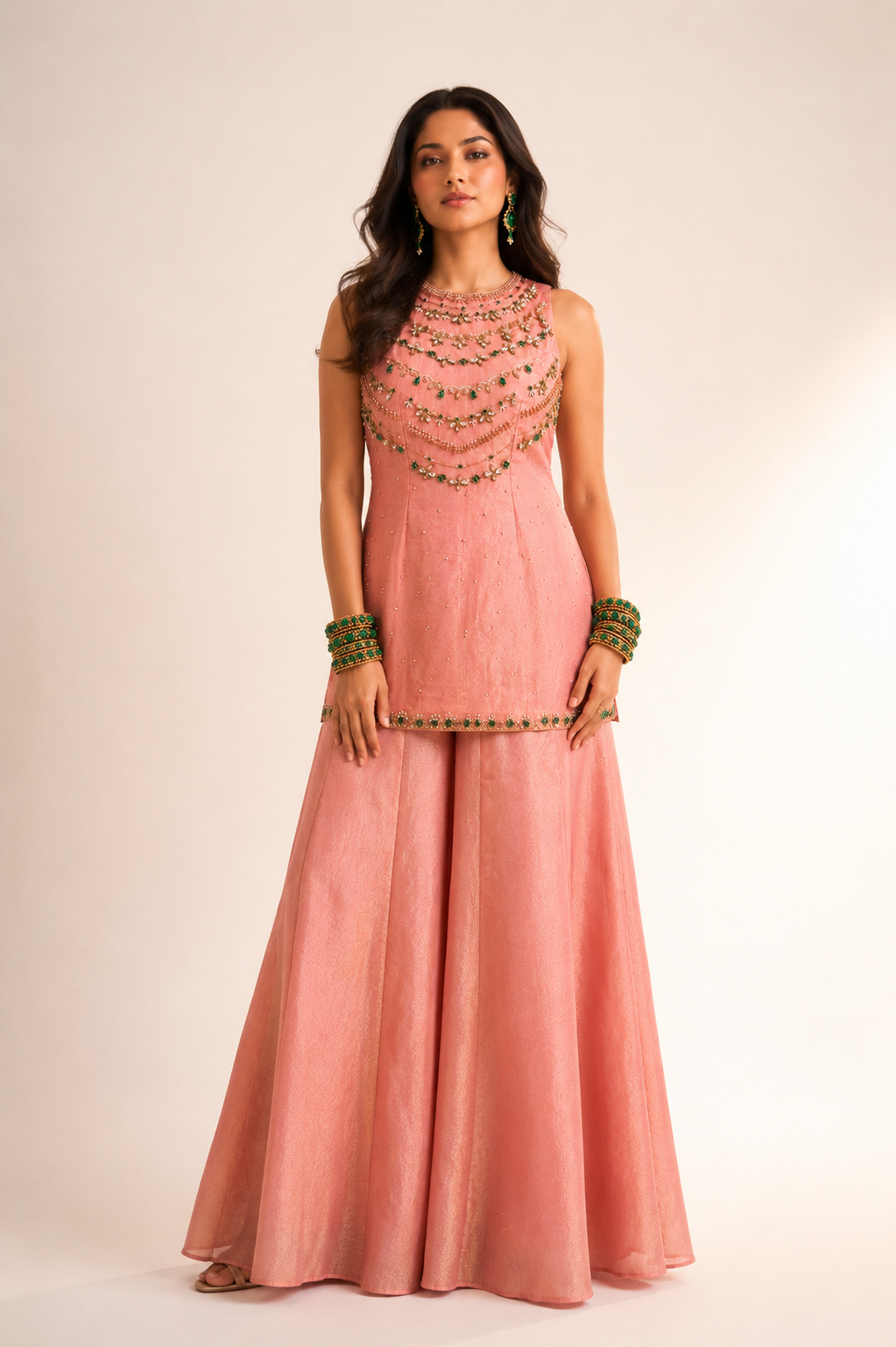 Rosé Emerald Tissue Sharara Set