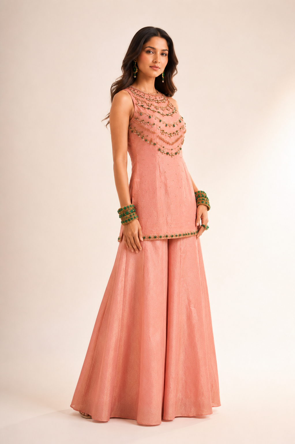 Rosé Emerald Tissue Sharara Set